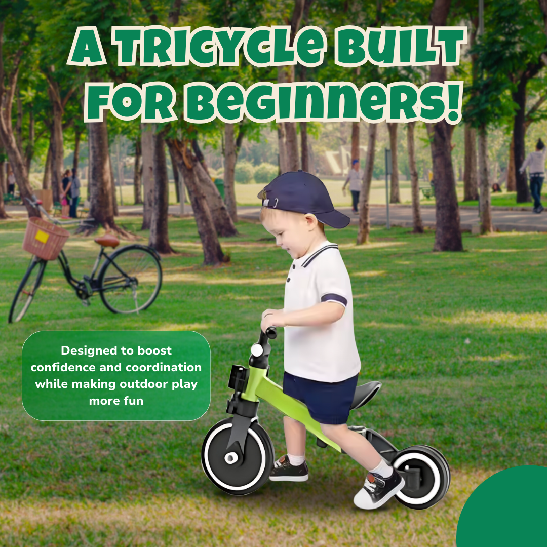 3-in-1 Adjustable Toddler Tricycle with Removable Pedals & Seat