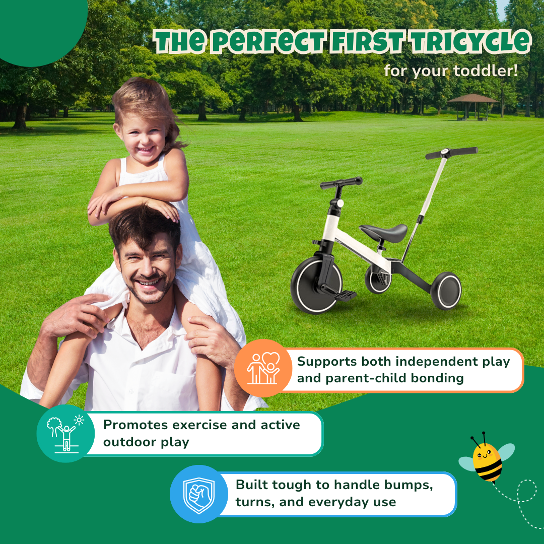 3-in-1 Adjustable Toddler Tricycle with Removable Pedals & Seat