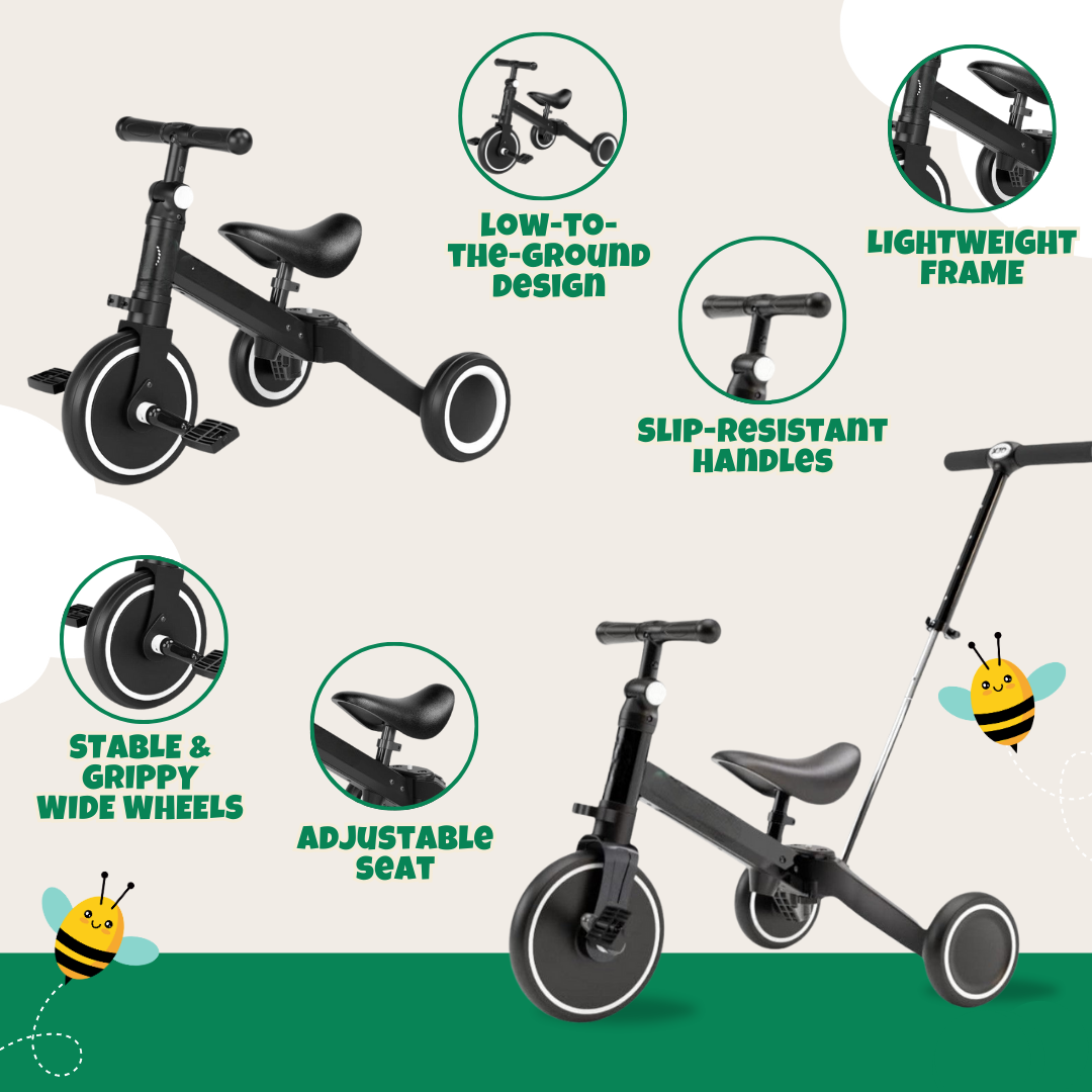 3-in-1 Adjustable Toddler Tricycle with Removable Pedals & Seat