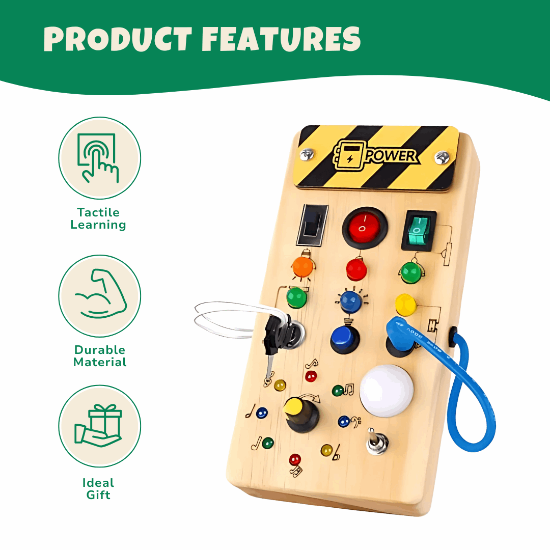 Joyfulbabygoods Busy board Montessori Busy Board with LED Lights and Switches for Toddlers