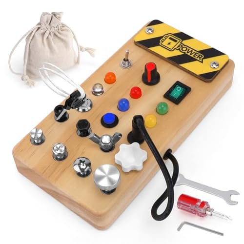 Joyfulbabygoods Busy board Screw Busy Board Montessori Busy Board with LED Lights and Switches for Toddlers