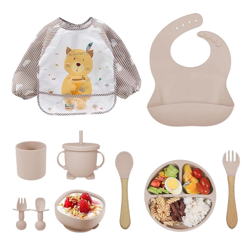 Joyfulbabygoods Feeding Set 10-Piece Baby Feeding Set, Silicone Plates, Bowl, Bibs, Spoon