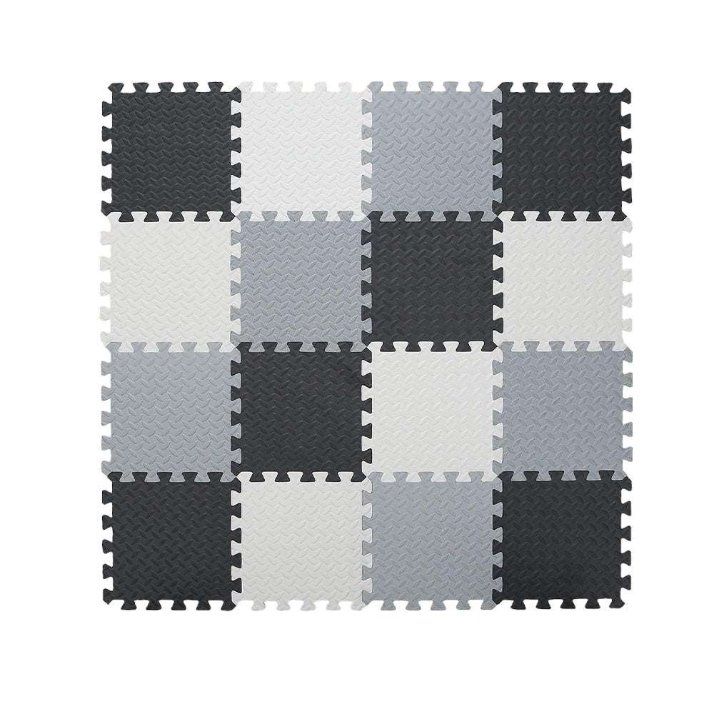Joyfulbabygoods Foam Play Mats 16-Piece Interlocking Foam Play Mats, Grey, White & Black for Kids