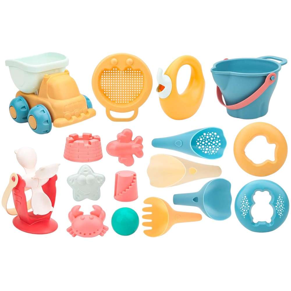 Joyfulbabygoods Kids Beach Toy 17-Piece Kids Beach Toy Includes Bucket, Sand Molds, and Tools
