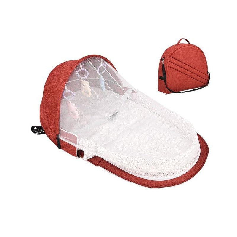 Joyfulbabygoods Portable Cradle Red Foldable Baby Bed with Mosquito Net – Portable and Cozy