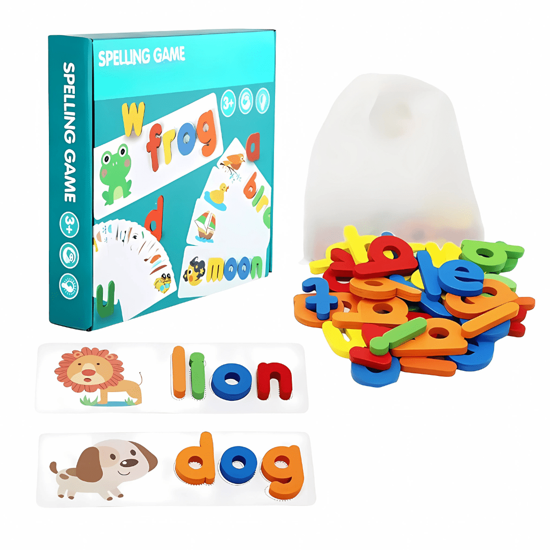 Joyfulbabygoods Spelling Game Alphabet Spelling Game with Flash Cards and Letter Blocks for Ages 3+