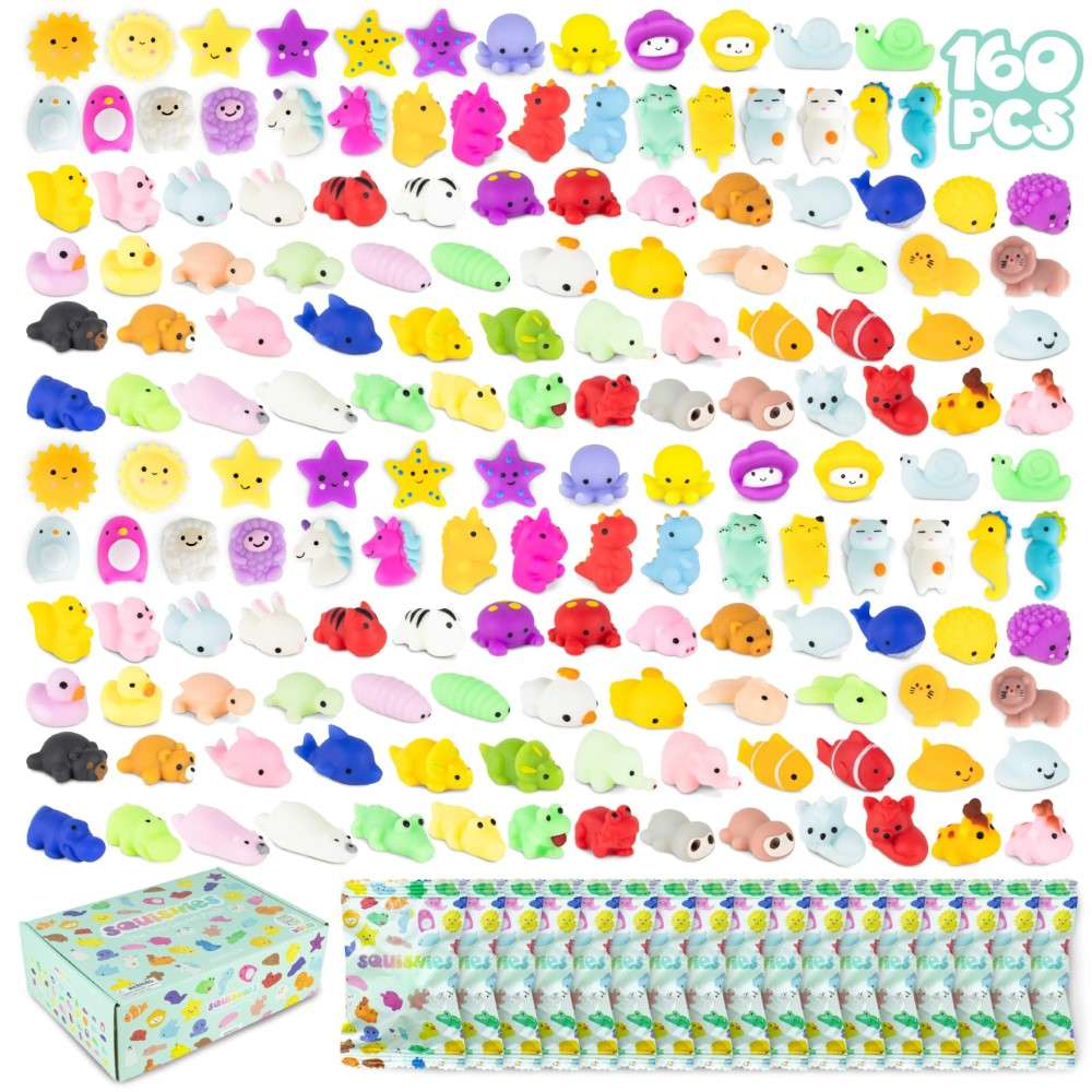 Joyfulbabygoods Squishy 160 Pack / Squishy Glow Mochi Squishy Toys – Soft Mini Squeeze Animals Pack in Individual Bags