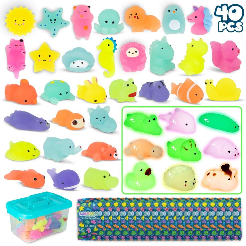 Joyfulbabygoods Squishy 40 Pack / Squishy Glow Mochi Squishy Toys – Soft Mini Squeeze Animals Pack in Individual Bags