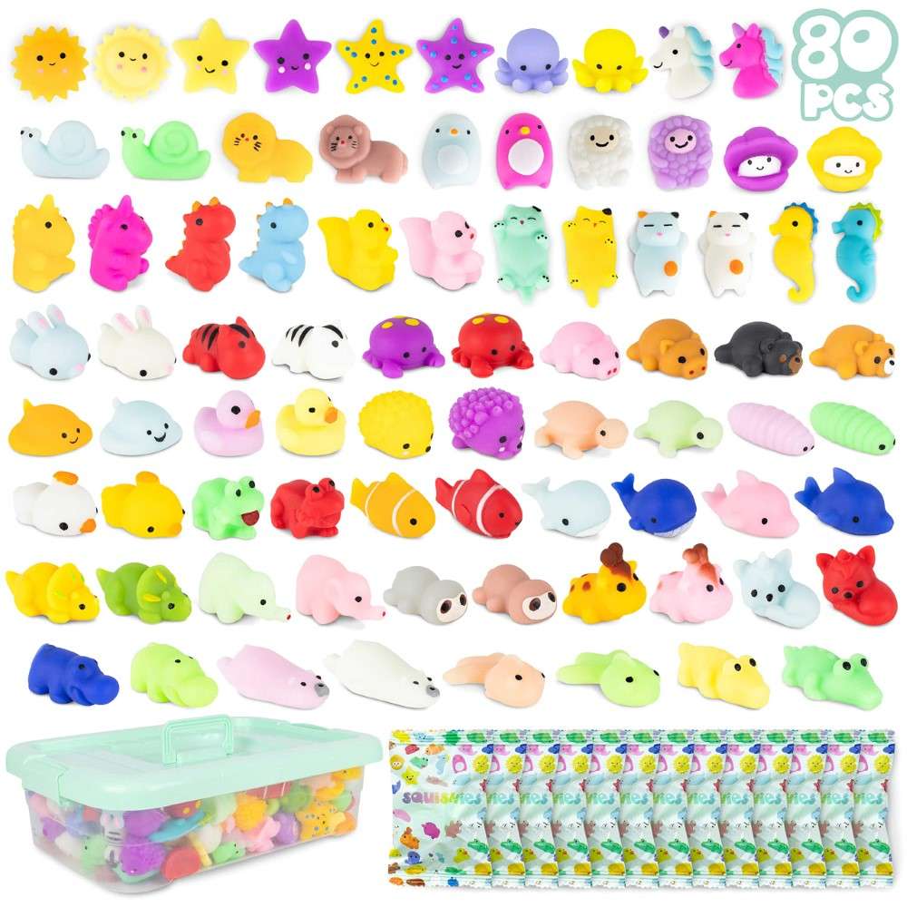 Joyfulbabygoods Squishy 80 Pack / Squishy Mochi Squishy Toys – Soft Mini Squeeze Animals Pack in Individual Bags