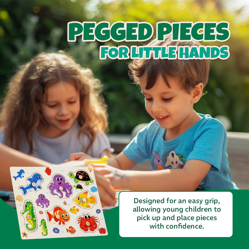 6-Pack Wooden Peg Puzzles Letters, Numbers, Shapes & Animals
