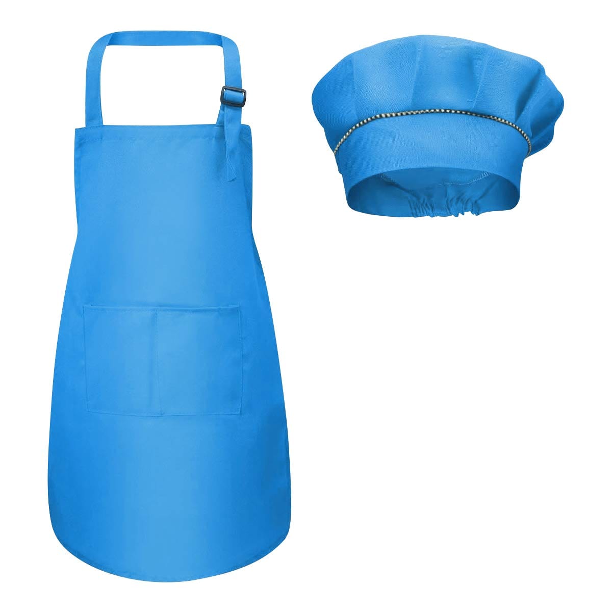 Joyfulbabygoods Arpon Blue Kids Chef Apron & Hat Set with Pockets for Cooking, Baking & Crafts