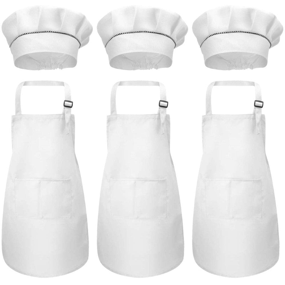 Joyfulbabygoods Arpon White Adjustable Kids Chef Apron Set with Pockets 3 Pack Ages 3-6