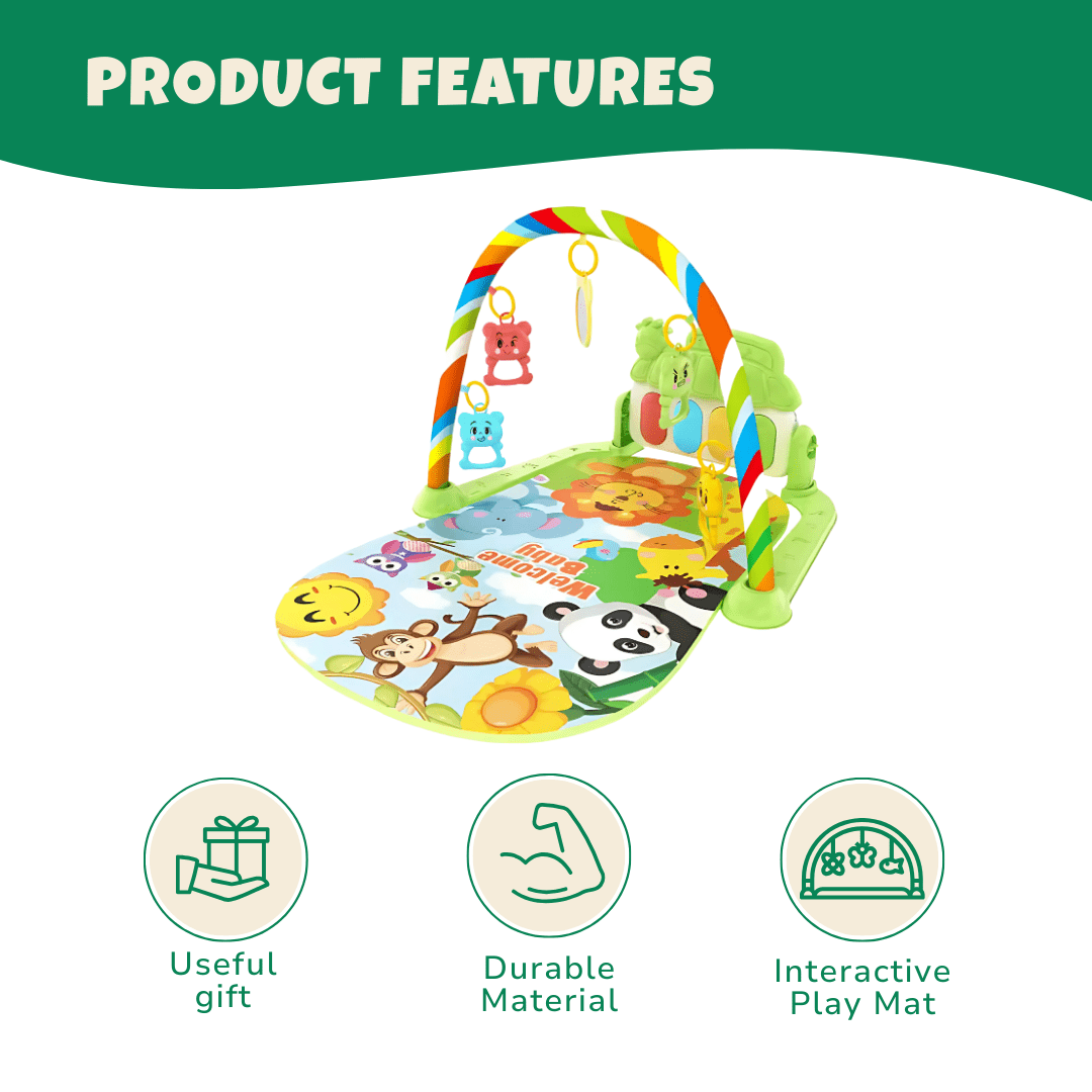 Joyfulbabygoods Baby Play Mat Baby Activity Gym with Kick Piano, Hanging Toys 0-36 Months Jungle