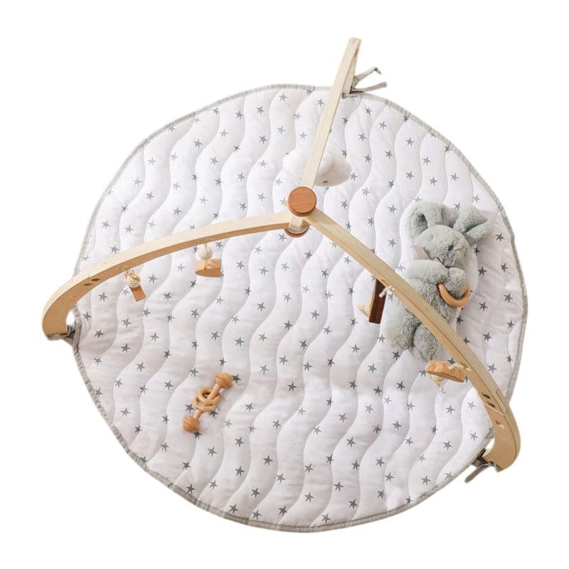 Joyfulbabygoods Baby Play Mat Wooden Baby Activity Play Mat with 6 Hanging Toys and Foldable Frame