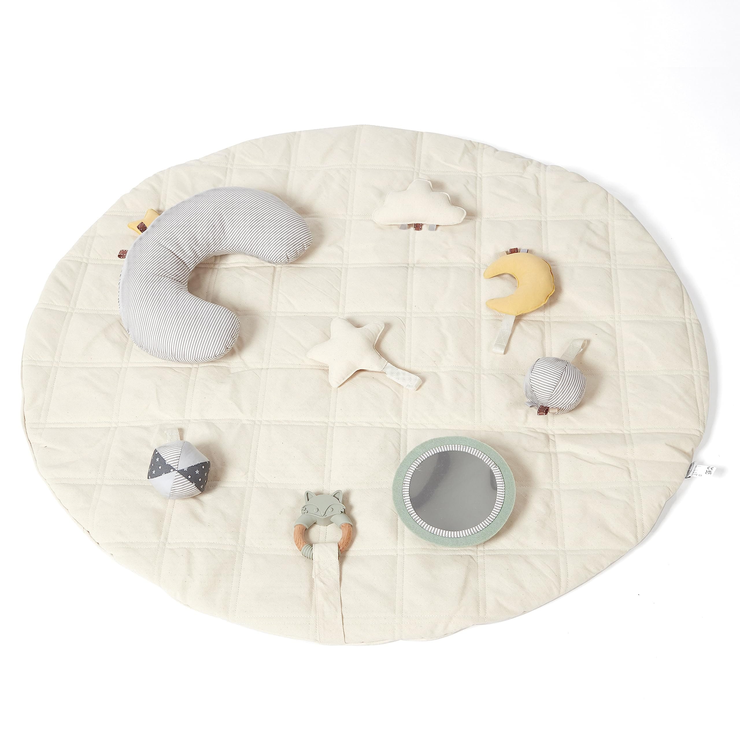 Joyfulbabygoods Baby Playmat Organic Cotton Cozy Baby Playmat with Mirror, Tummy Pillow and 6 Toys