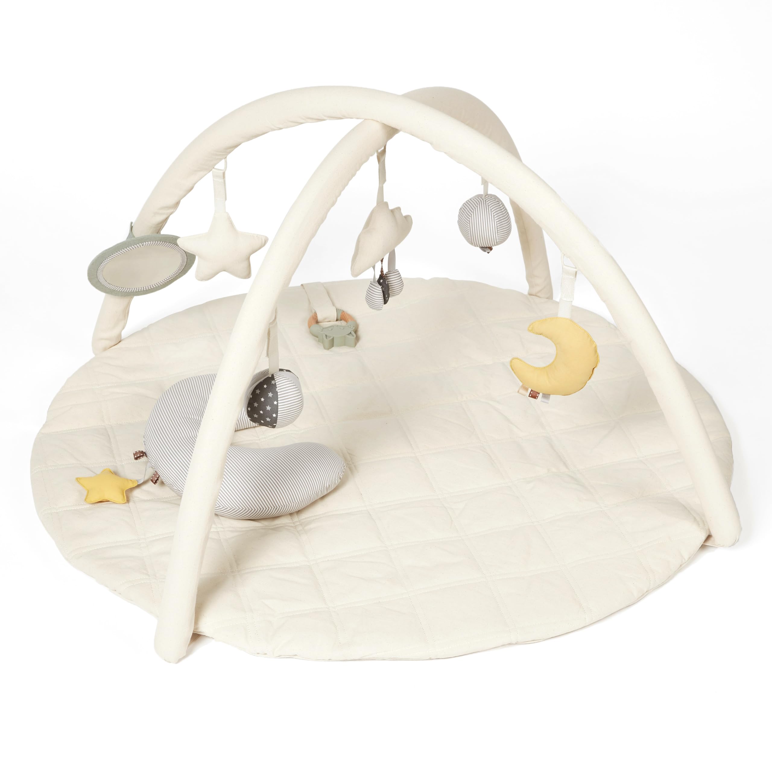 Joyfulbabygoods Baby Playmat Organic Cotton Cozy Baby Playmat with Mirror, Tummy Pillow and 6 Toys