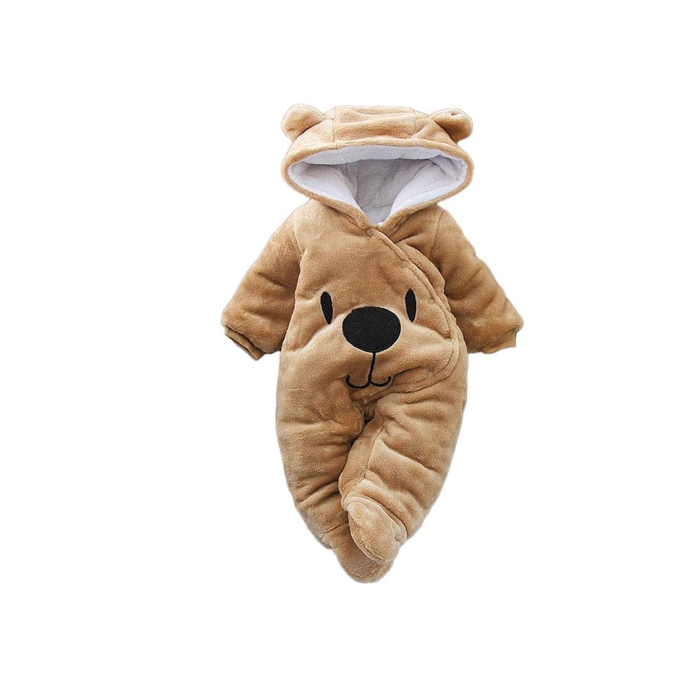 Joyfulbabygoods Baby Winter Hooded Romper Brown / 0-3 Months Baby Winter Hooded Romper, Plush, Warm, Button Closure