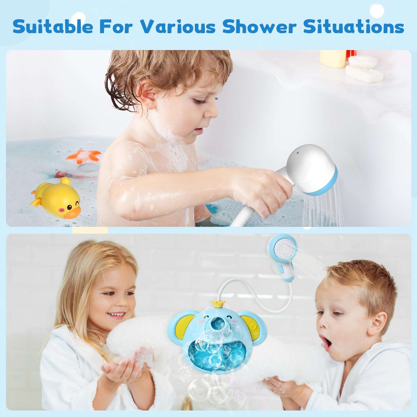 Joyfulbabygoods bath toys Blue Elephant Bubble Machine - Bath Toy with Music & Floating Duck