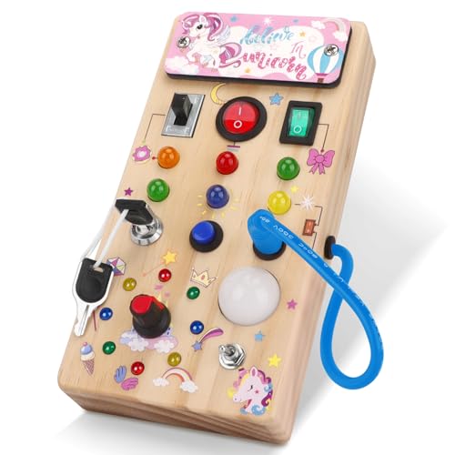 Joyfulbabygoods Busy board Unicorn Busy Board Montessori Busy Board with LED Lights and Switches for Toddlers