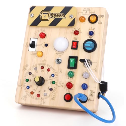 Joyfulbabygoods Busy board Woodboard Big Montessori Busy Board with LED Lights and Switches for Toddlers