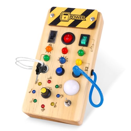 Joyfulbabygoods Busy board Woodboard Montessori Busy Board with LED Lights and Switches for Toddlers