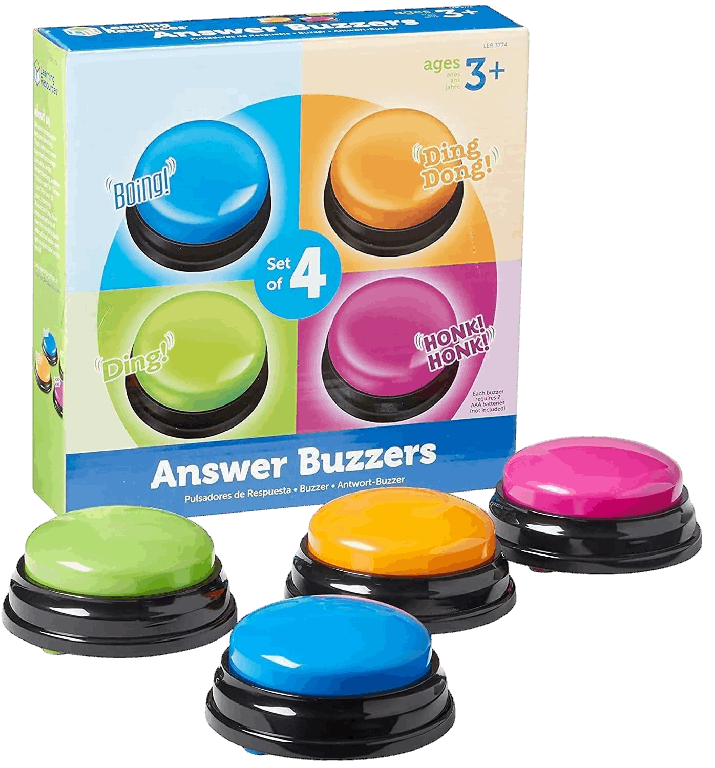Joyfulbabygoods Buzzers game of 4 Learning Game Show Buzzers Set of 4 Colorful Pre-Recorded Sounds