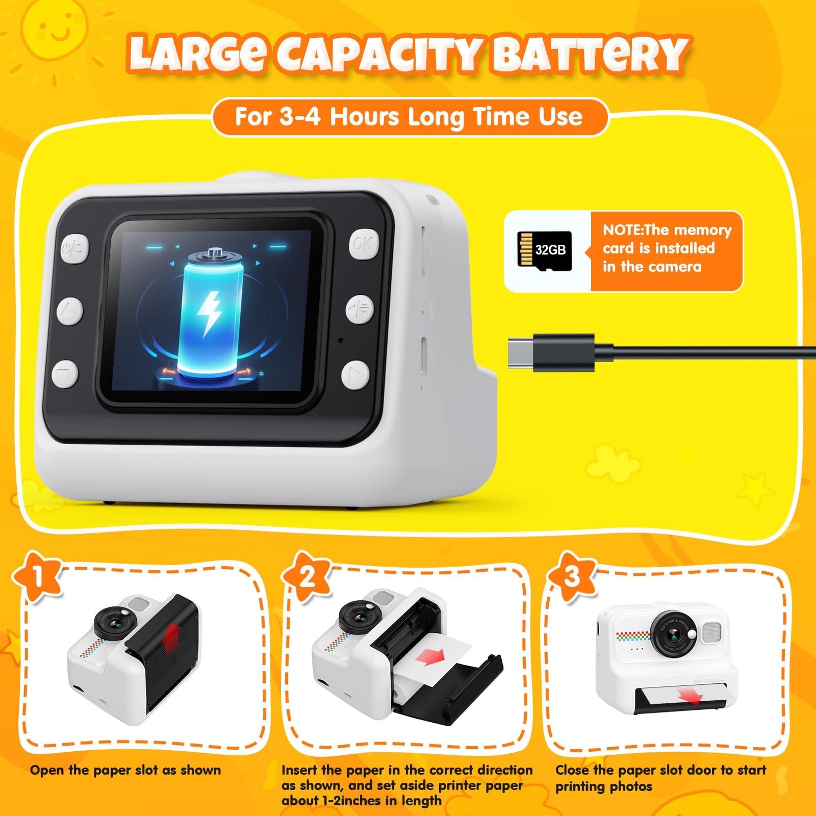 Joyfulbabygoods Camera Instant Print Kids Camera with 1080P Video, Filters, 32GB Card & Paper