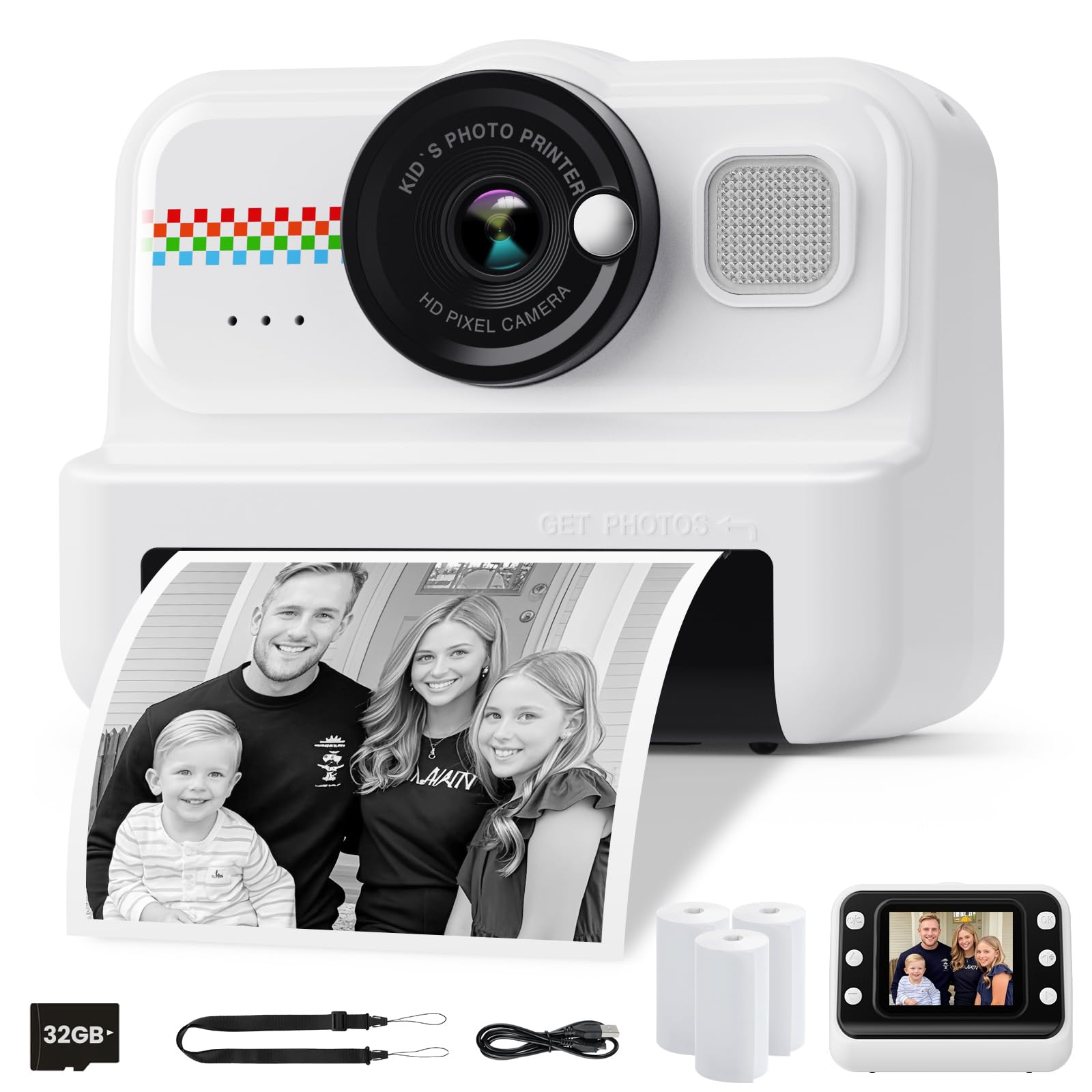Joyfulbabygoods Camera Instant Print Kids Camera with 1080P Video, Filters, 32GB Card & Paper