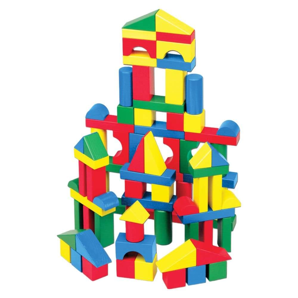 Joyfulbabygoods Construction and building 100 Wooden Blocks Shape Sorting Toy, Activity Board, 100 Wooden Blocks