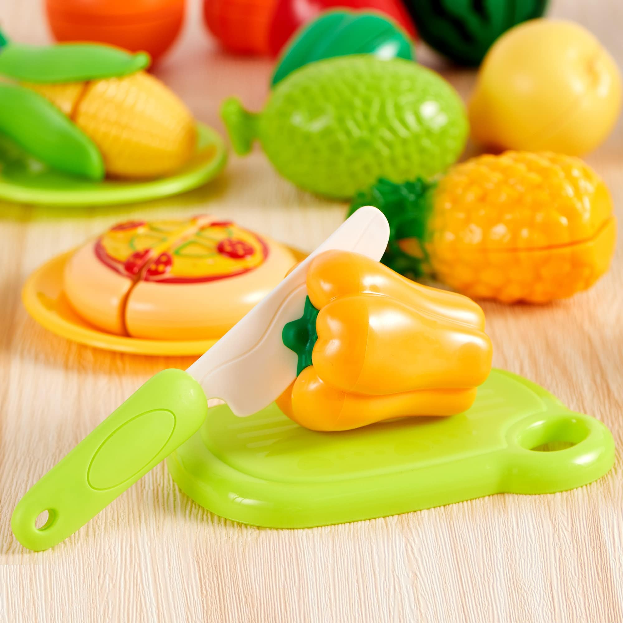 Joyfulbabygoods Cutting Food 71Pcs Pretend Cutting Food Toy Set Fruits, Veggies, Basket Utensils