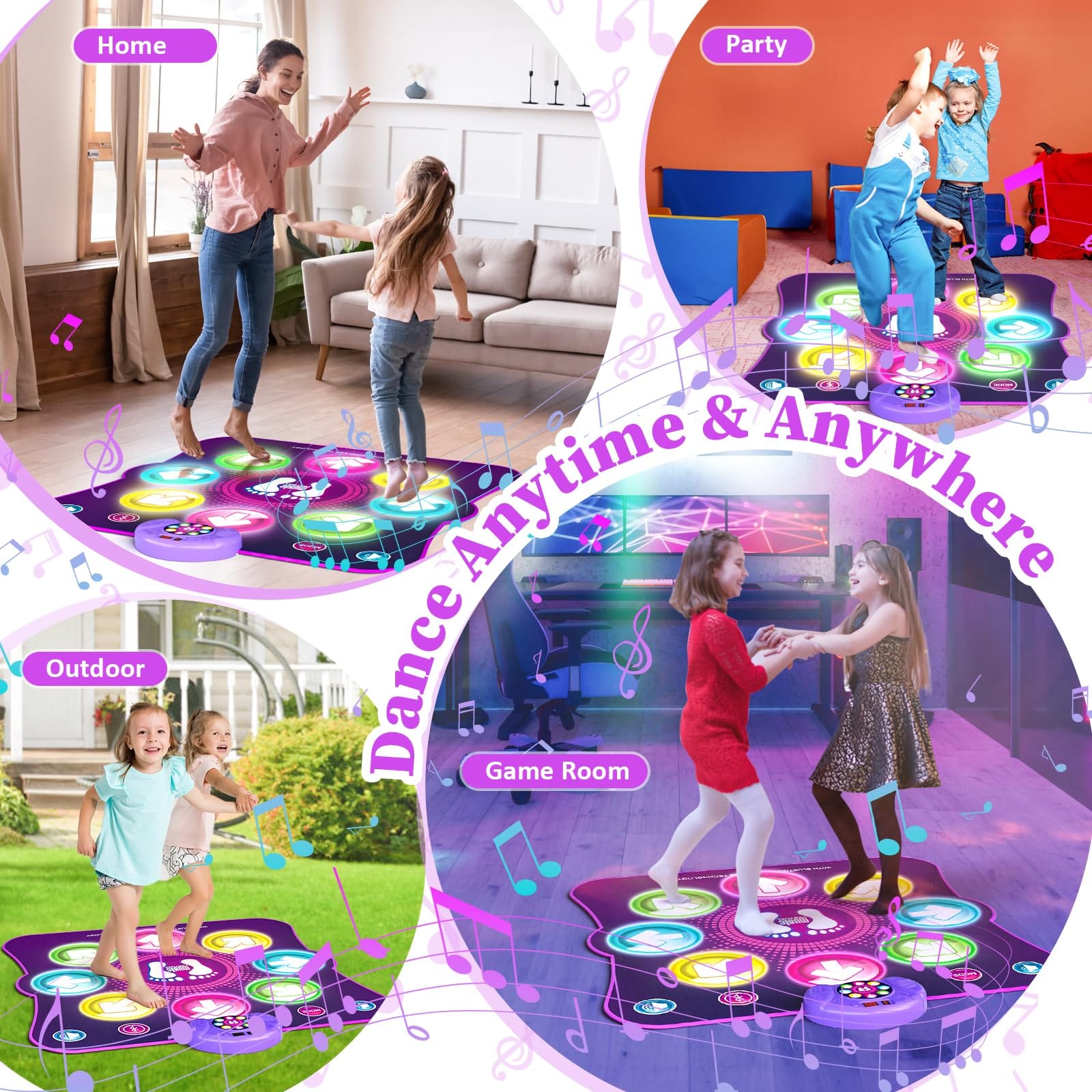 Joyfulbabygoods dance mat Light-Up Dance Mat for Kids, Bluetooth Music, Rechargeable Game Pad