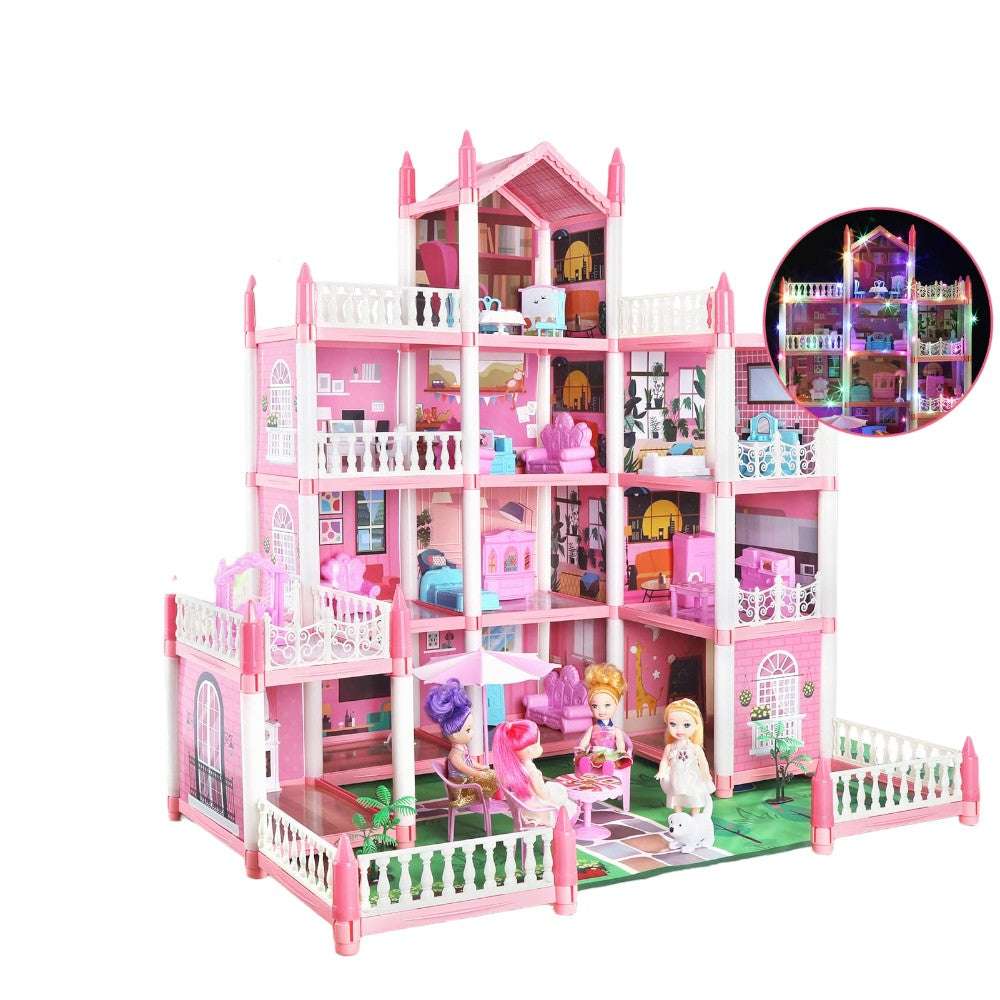 Joyfulbabygoods Doll house Pink Princess Dollhouse with Lights & Furniture for Kids Playtime