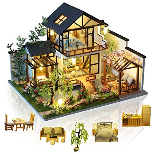 Joyfulbabygoods Dollhouse Chinese-Style 3D Dollhouse Kit with LED Lights and Dust Cover