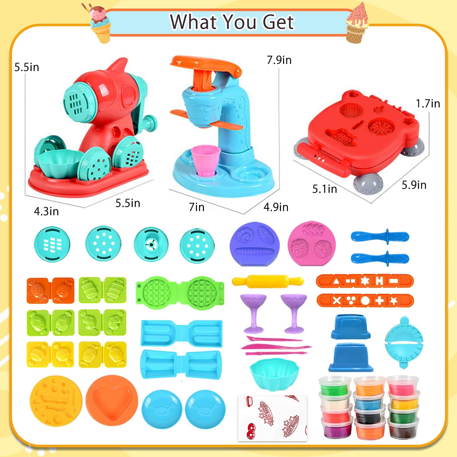 Joyfulbabygoods Dough Kitchen Toy Set 3 in 1 Dough Kitchen Toy Set, Ice Cream Noodle Hamburger Maker Kit