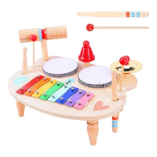 Joyfulbabygoods Drum Set Toddler Drum & Xylophone Set 10-in-1 Wooden Percussion Kit for Kids