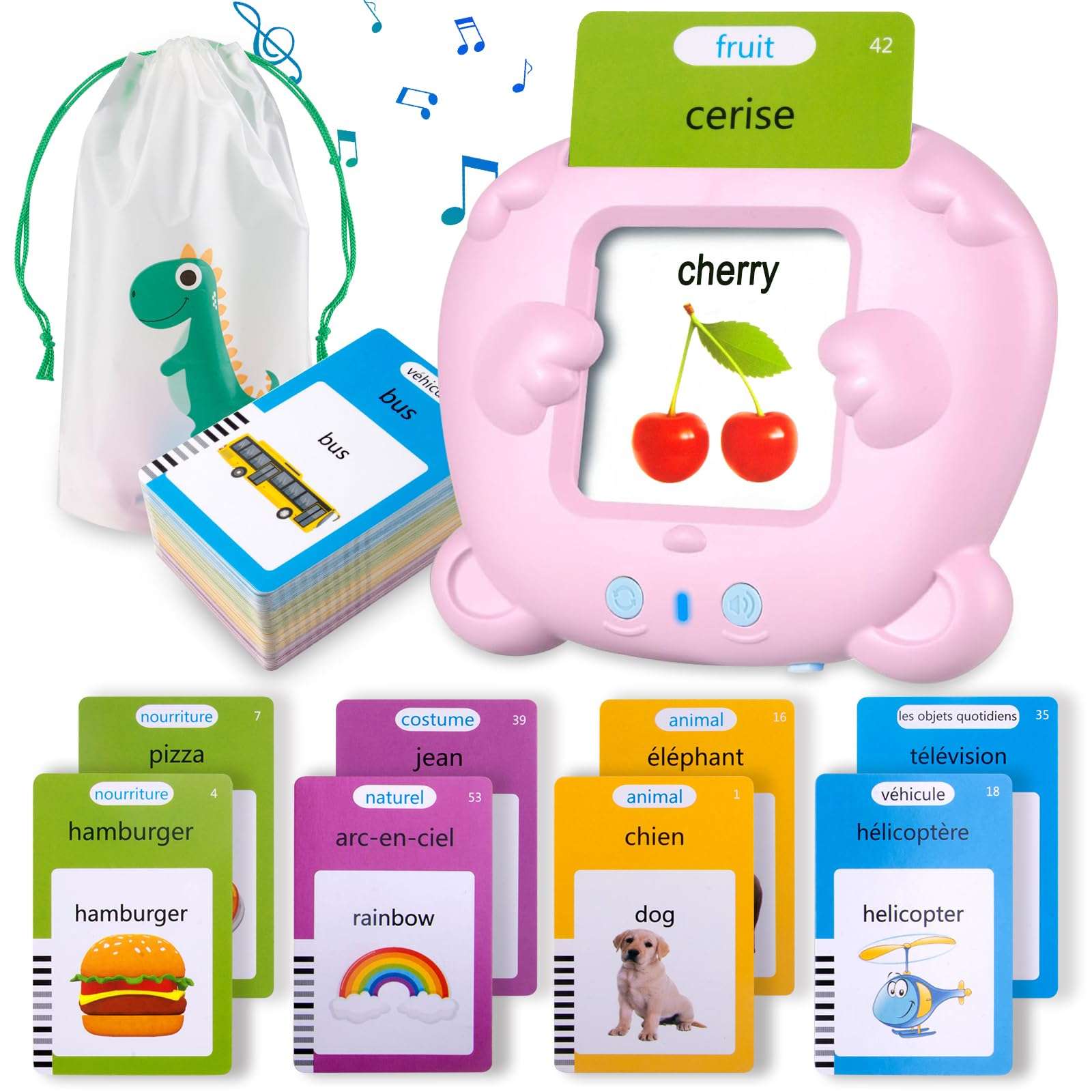 Joyfulbabygoods flashing cards 224 words - Pink Talking Flash Cards for Bilingual Learning with Music and Games