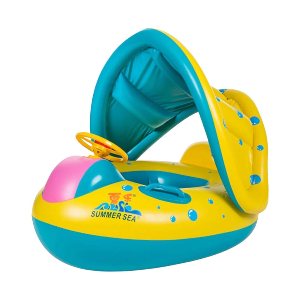 Joyfulbabygoods Inflatable Baby Pool Float Yellow and Blue Inflatable Baby Pool Float with Sunshade 18 to 36 months