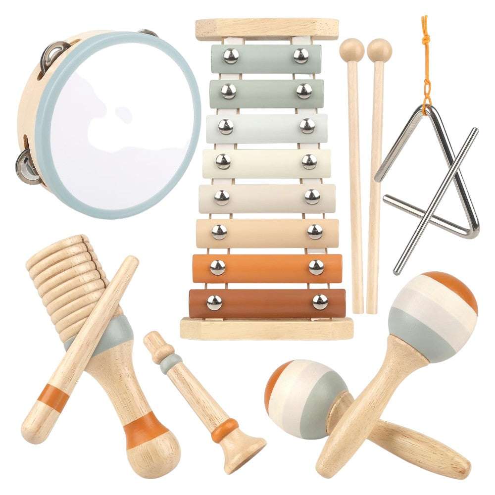 Joyfulbabygoods Instrument Wooden Musical Toy Set Xylophone, Drum & More for Kids 3-5