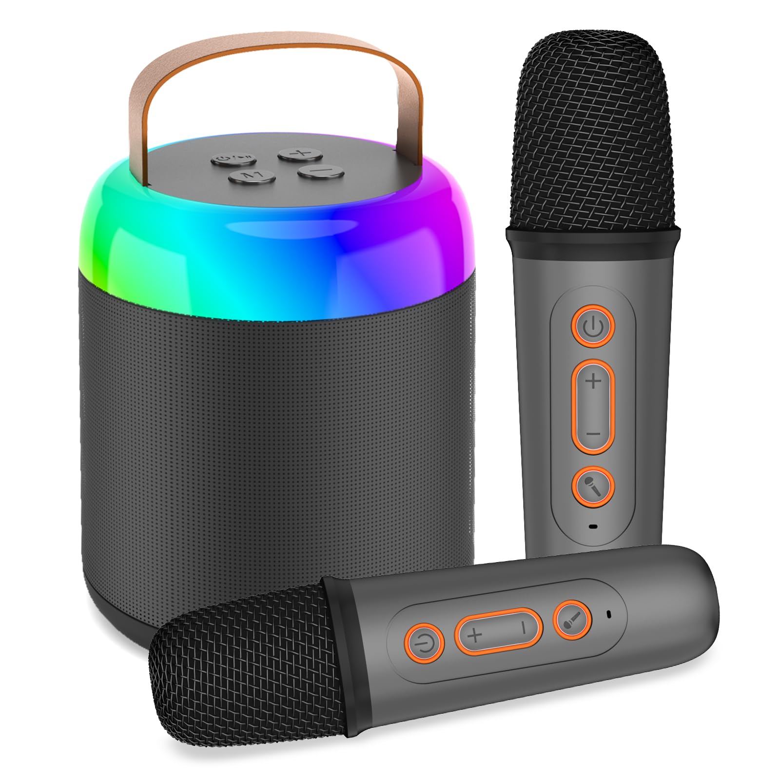 Joyfulbabygoods Karaoke Black Wireless Kids Karaoke Machine with Dual Mics, LED Lights, and Speaker