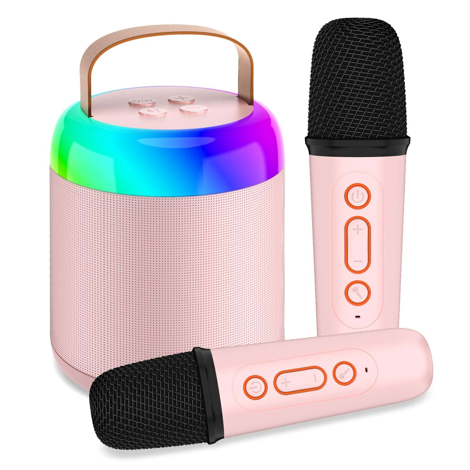 Joyfulbabygoods Karaoke Pink Wireless Kids Karaoke Machine with Dual Mics, LED Lights, and Speaker