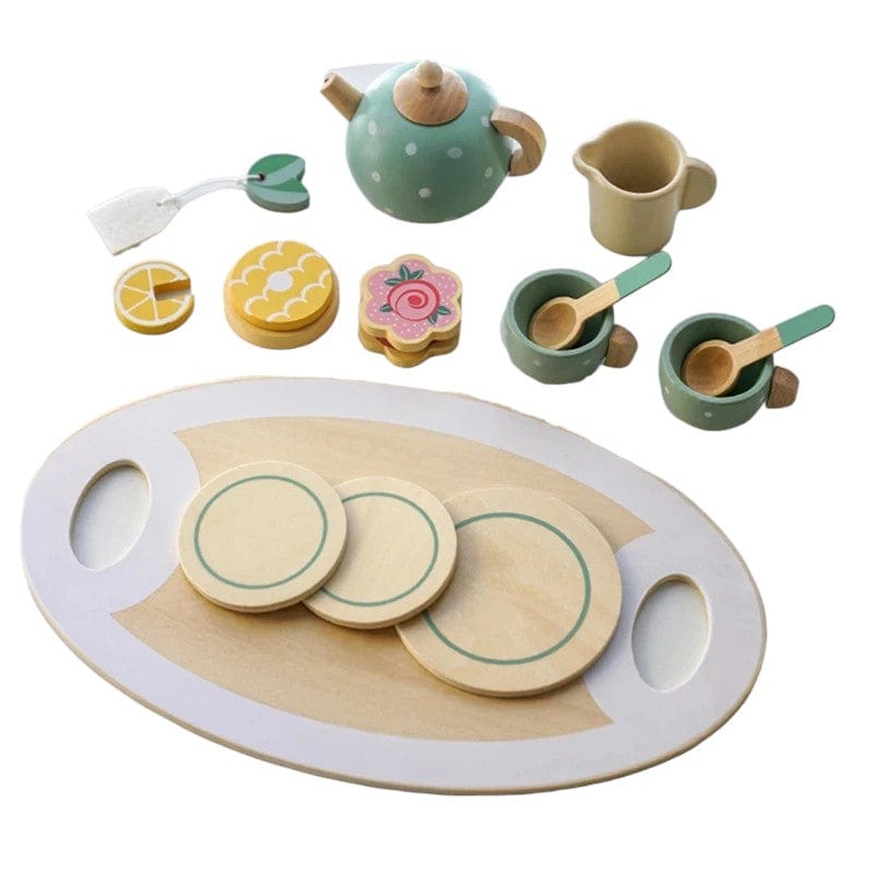 Joyfulbabygoods Kitchen & Tea Set Wooden Kitchen and Tea Playset with Realistic Accessories