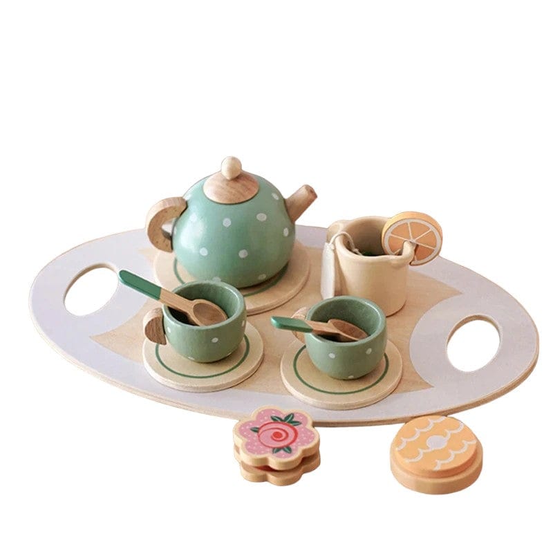 Joyfulbabygoods Kitchen & Tea Set Wooden Kitchen and Tea Playset with Realistic Accessories