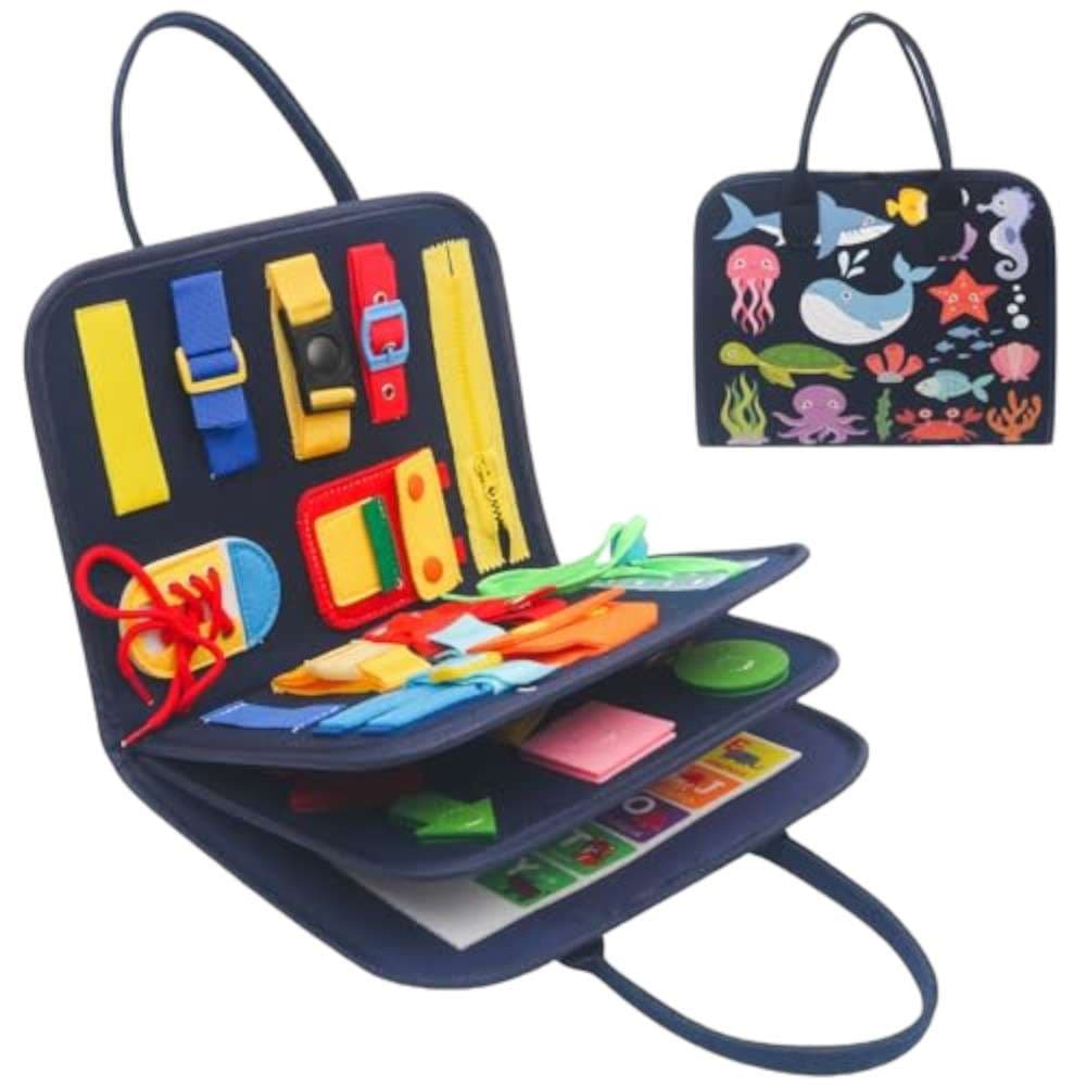 Joyfulbabygoods Learning board Animals Busy Board /Backpack 4 Layers, Fine Motor Skills, Travel Toy