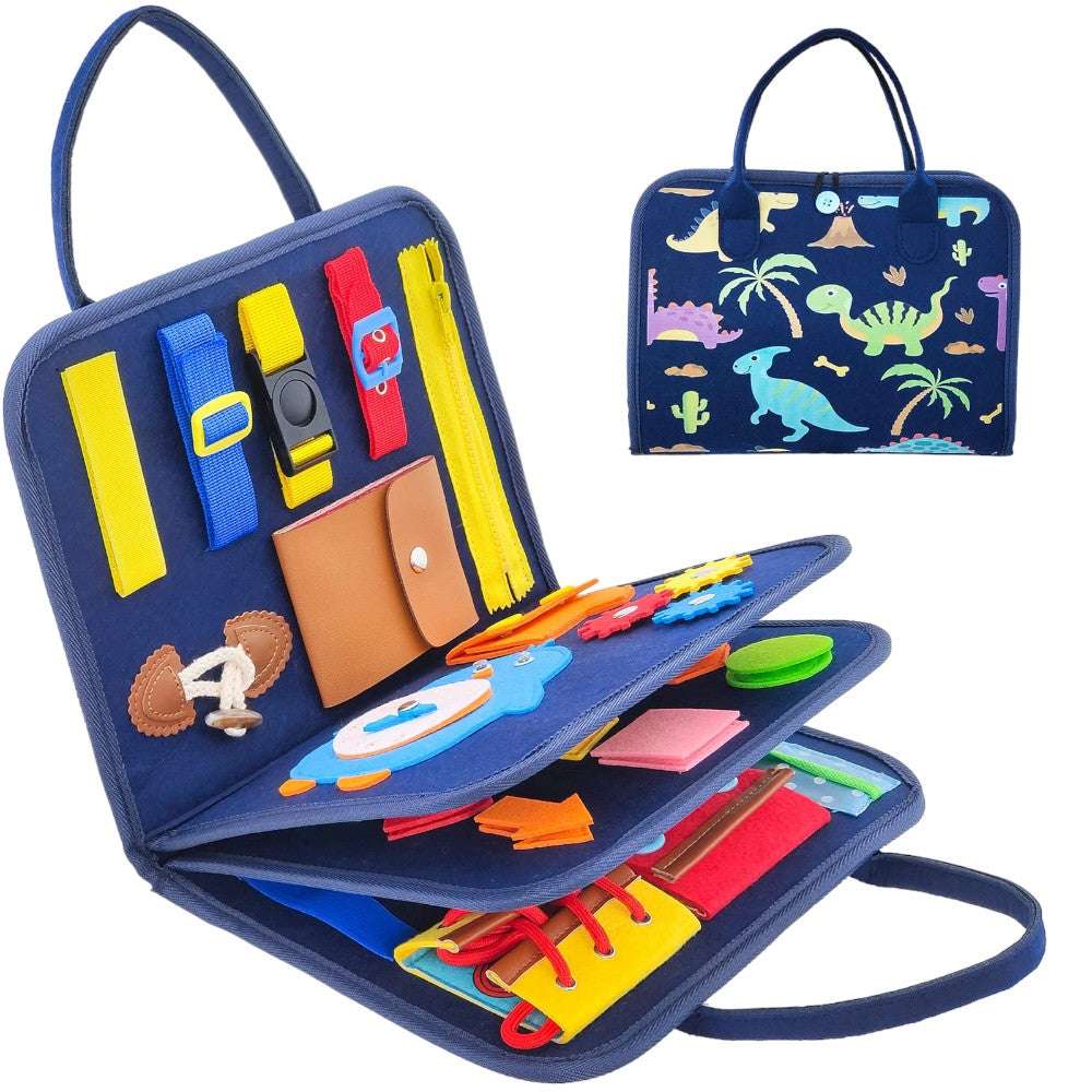 Joyfulbabygoods Learning board Dinosaur Busy Board /Backpack 4 Layers, Fine Motor Skills, Travel Toy