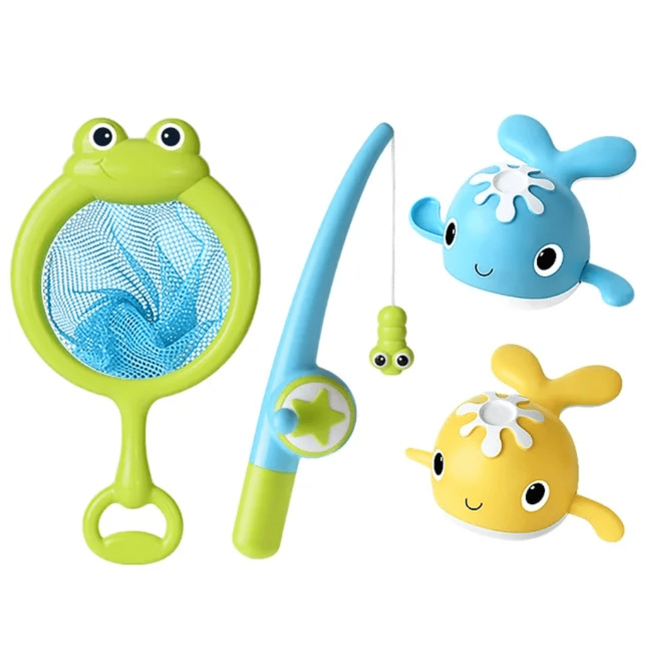 Joyfulbabygoods Light-Up Sea Animals 4 Pack - 2 Fish + 1 Net + 1 Fishing Rod Light-Up Sea Animals Bath Toy Set With Net And Fishing Rod Toddlers