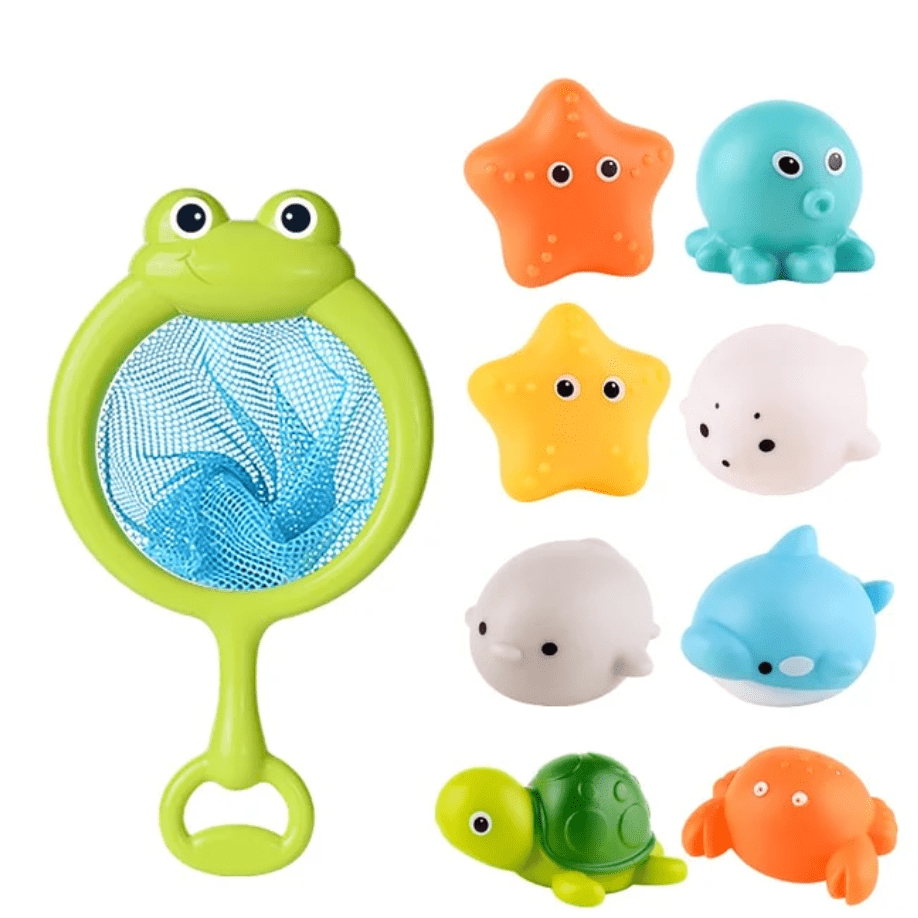 Joyfulbabygoods Light-Up Sea Animals 8 Pack - 8 Sea Creatures + 1 Net Light-Up Sea Animals Bath Toy Set With Net And Fishing Rod Toddlers