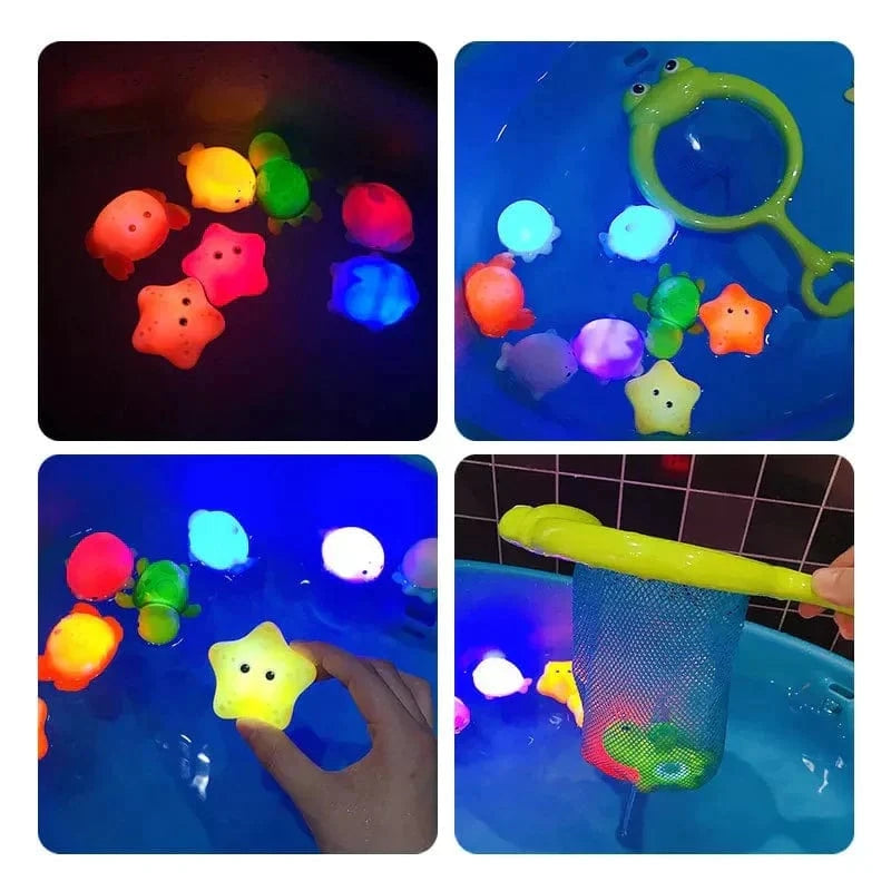 Joyfulbabygoods Light-Up Sea Animals Light-Up Sea Animals Bath Toy Set With Net And Fishing Rod Toddlers