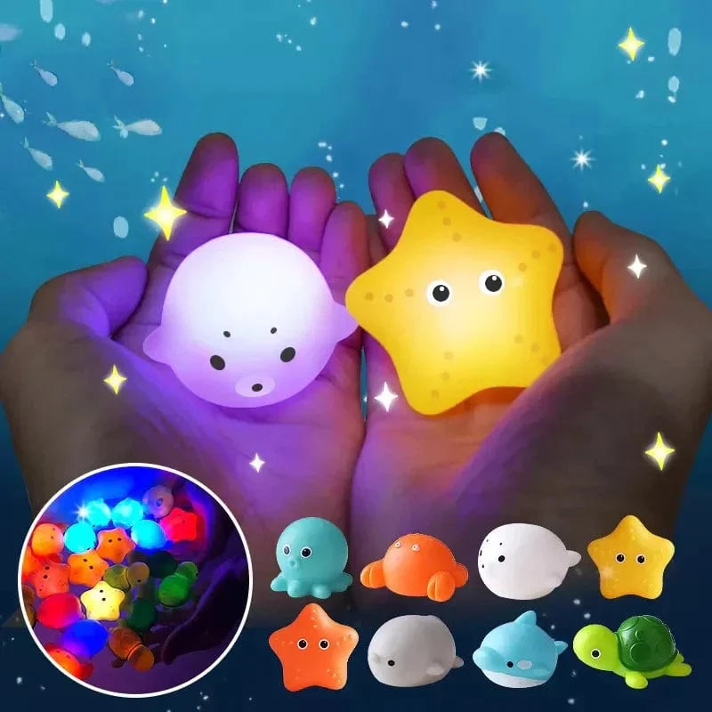 Joyfulbabygoods Light-Up Sea Animals Light-Up Sea Animals Bath Toy Set With Net And Fishing Rod Toddlers