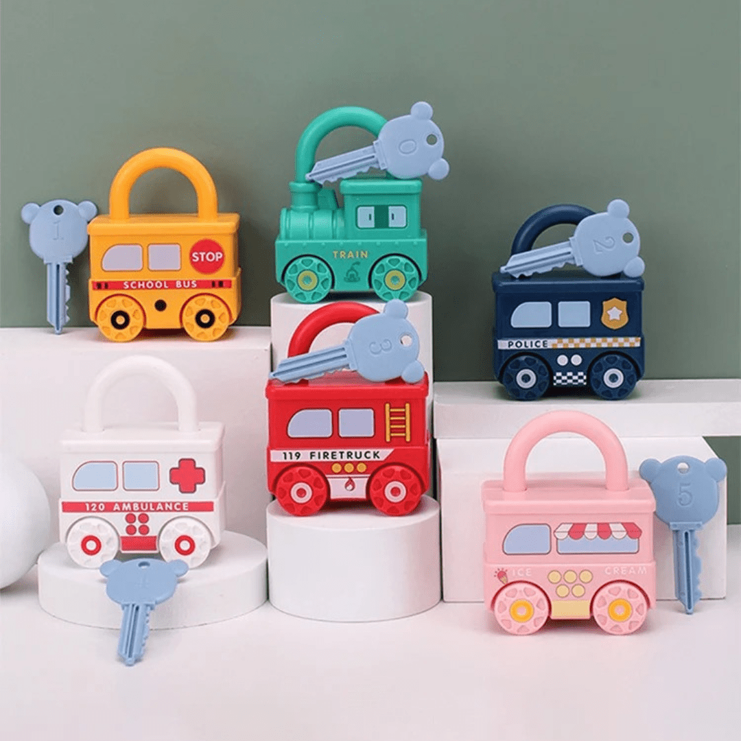 Joyfulbabygoods Lock and Key Toy Lock and Key Matching Toy Set with 6 Vehicle Locks and Numbered Keys