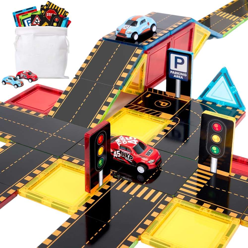 Joyfulbabygoods Magnetic Tiles Magnetic Train & Road Tiles, Dual-Sided Expansion Pack Set for Kids